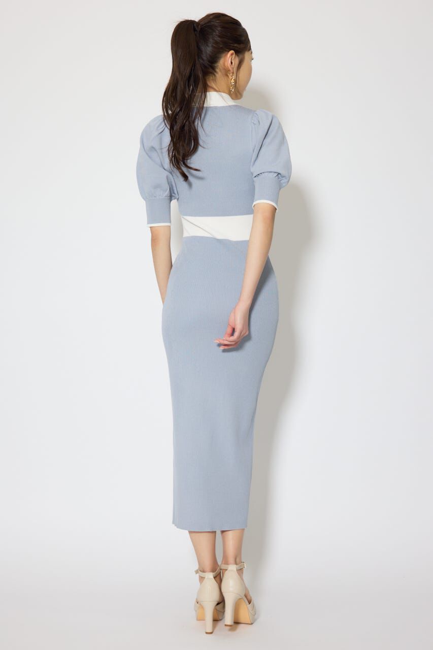 rienda「バイカラーパフスリーブタイトニットワンピース」|ワンピース|