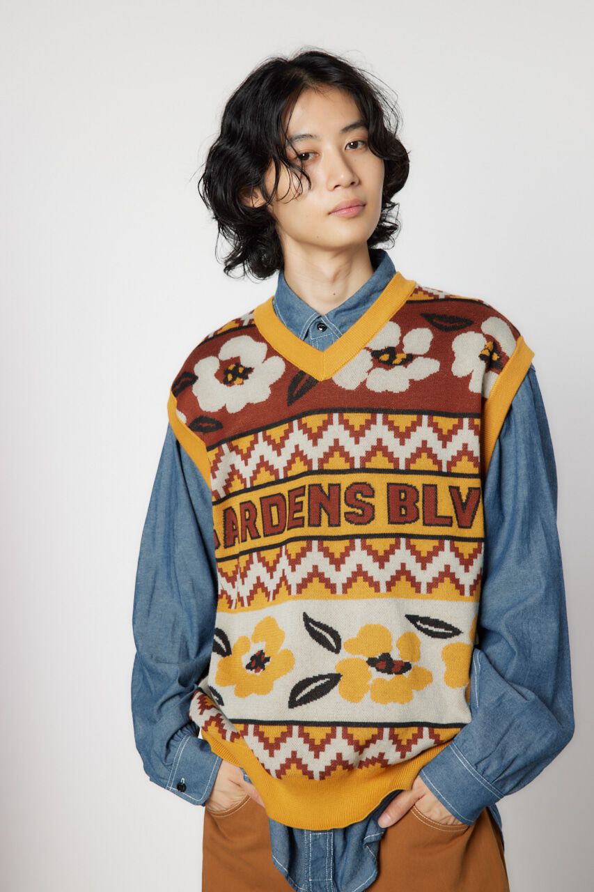 RODEO CROWNS「JQDニットベスト」|ニット・セーター|柄YEL5