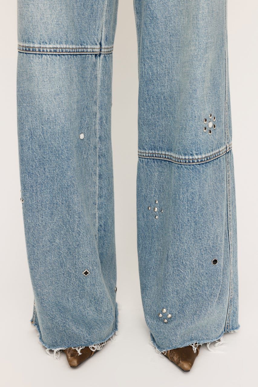 SLY「STUDS SEAM DESIGN FLARE PT-B」|デニム|