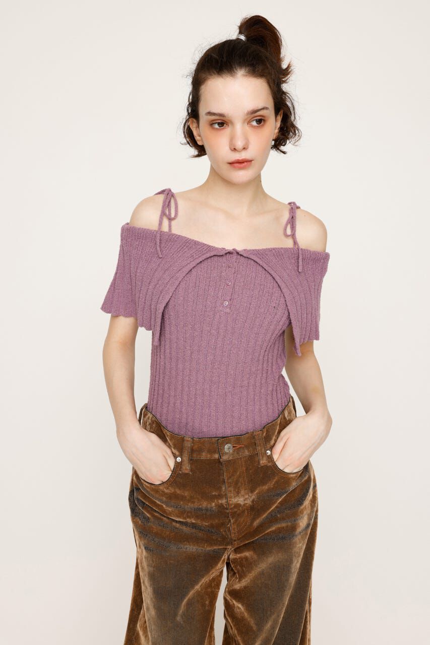 SLY「OFFSHOULDER RIB HG トップス」|ニット・セーター|PUR