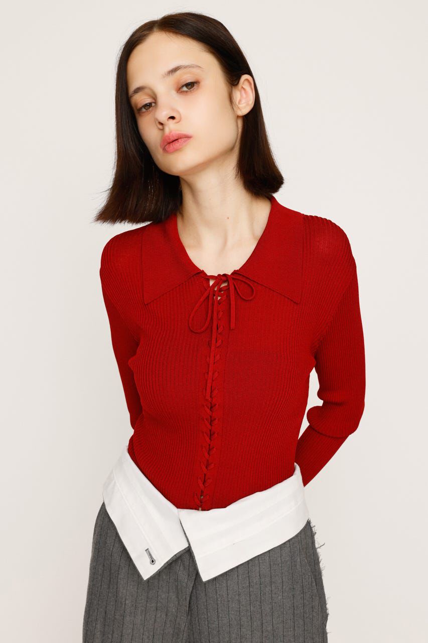 SLY「LACE UP H／G トップス」|ニット・セーター|RED