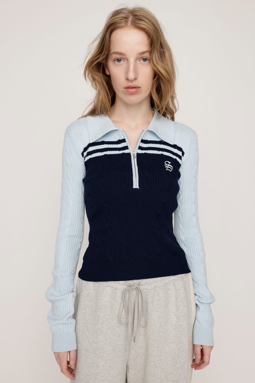 SLY「CABLE COLLAR KNIT トップス」|ニット・セーター|L/BLU1