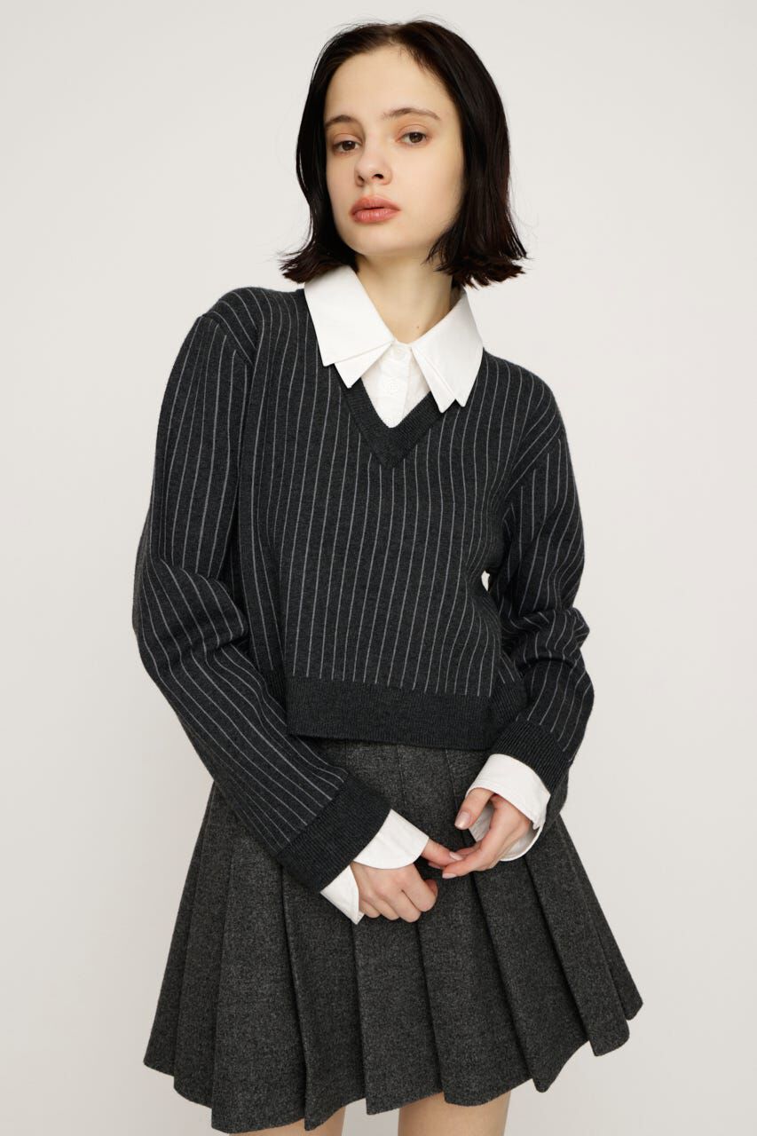SLY「LAYERED LIKE CROP KNIT トップス」|ニット・セーター|M/GRY7