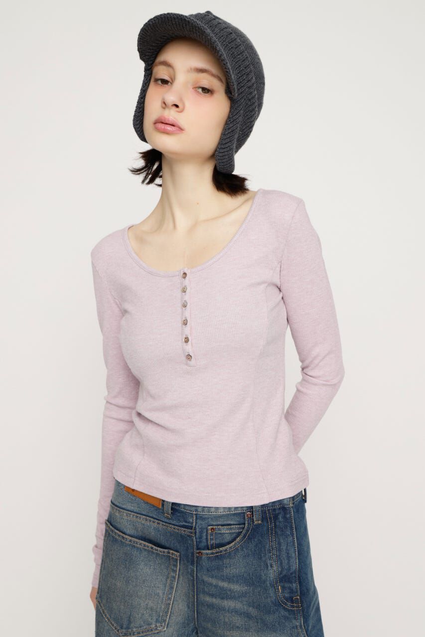 SLY「HENRY NECK CUT トップス」|Tシャツ・カットソー|L/PUR1