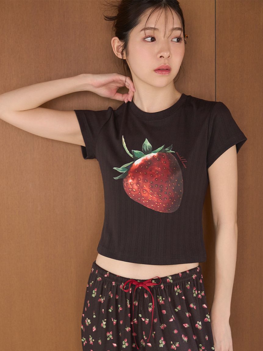 SNIDEL HOME「ストロベリーアイレットミニTシャツ」|ルームウェア|BLK