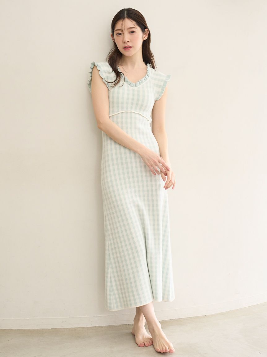 SNIDEL HOME「ギンガムフリルニットワンピース」|ルームウェア|MNT