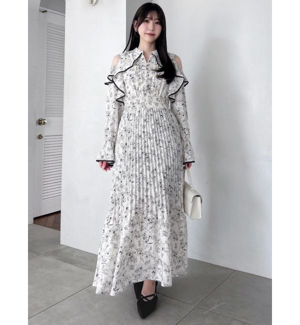 dazzlin「オープンショルダーフラワープリーツワンピース」|ワンピース|