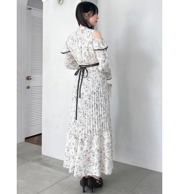 dazzlin「オープンショルダーフラワープリーツワンピース」|ワンピース|