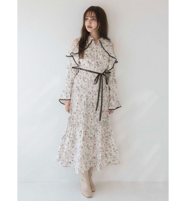 dazzlin「オープンショルダーフラワープリーツワンピース」|ワンピース|