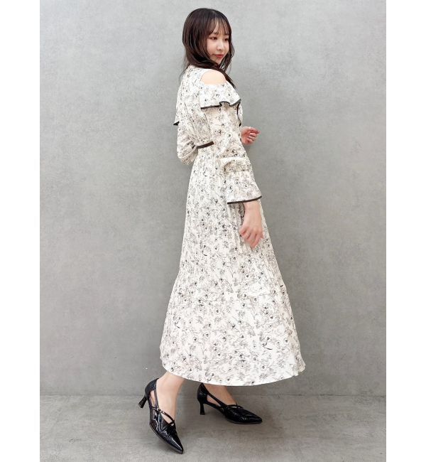 dazzlin「オープンショルダーフラワープリーツワンピース」|ワンピース|