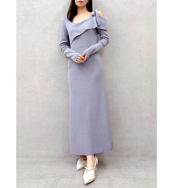 dazzlin「【WEB限定】ワンショルリボンニットワンピース」|ワンピース|ブルー