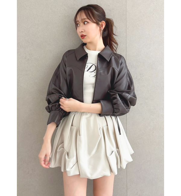 dazzlin「サイドギャザーショートブルゾン」|ブルゾン・スタジャン|