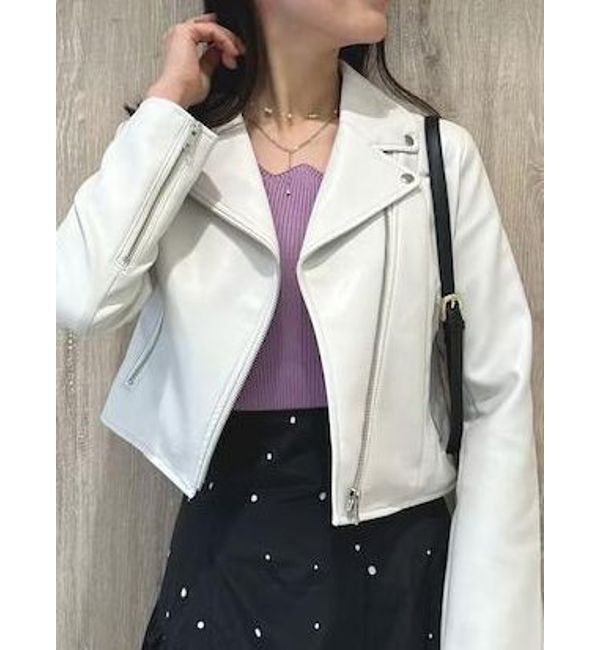 MERCURYDUO「フェイクレザーコンパクトライダースジャケット」|ライダースジャケット|アイボリー