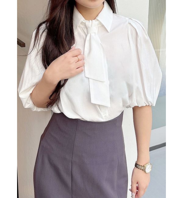 MERCURYDUO「3WAYネクタイバルーンスリーブブラウス」|シャツ・ブラウス|オフホワイト