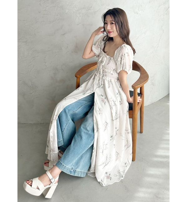 MERCURYDUO「ボタニカルフラワー2WAYシャーリングワンピース」|ワンピース|