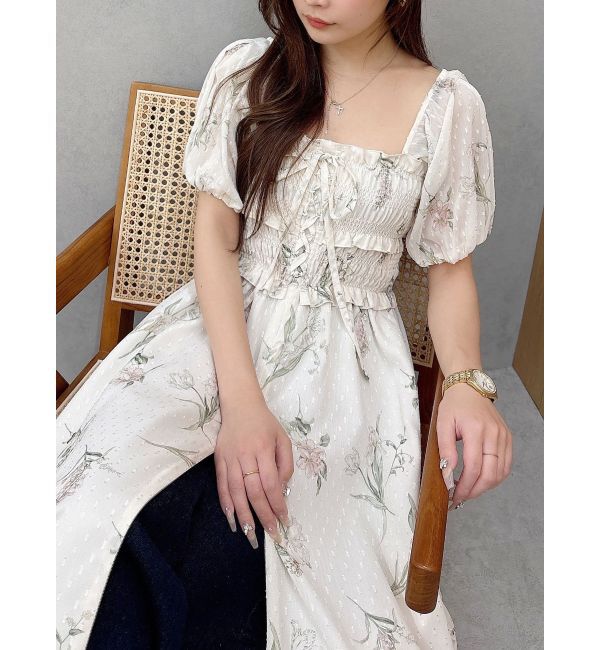 MERCURYDUO「ボタニカルフラワー2WAYシャーリングワンピース」|ワンピース|