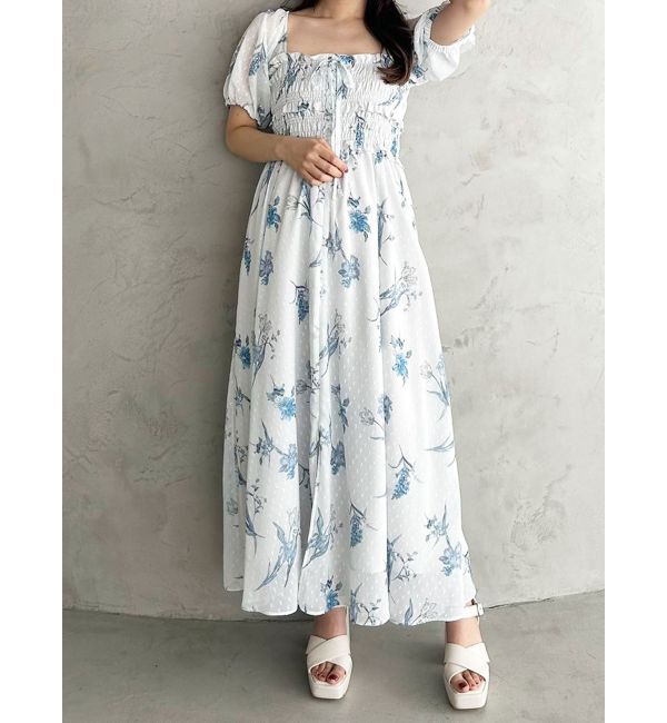 MERCURYDUO「ボタニカルフラワー2WAYシャーリングワンピース」|ワンピース|グレー