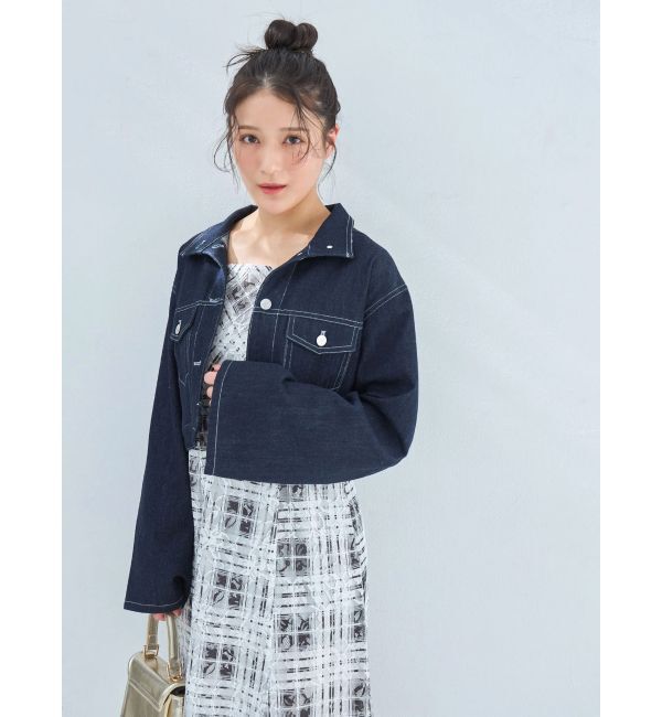 MERCURYDUO「スタンドカラーコルセットデニムジャケット」|デニムジャケット|