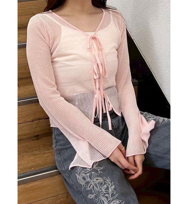 MERCURYDUO「シアーフロントリボンカーデ」|カーディガン|