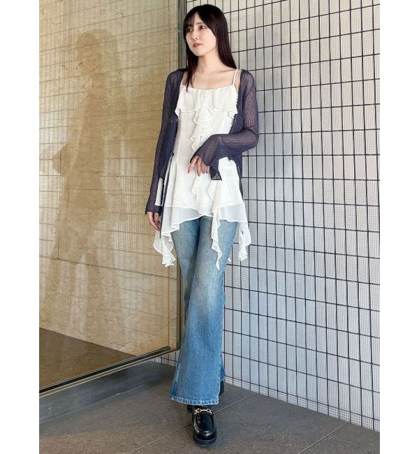 MERCURYDUO「シアーフロントリボンカーデ」|カーディガン|