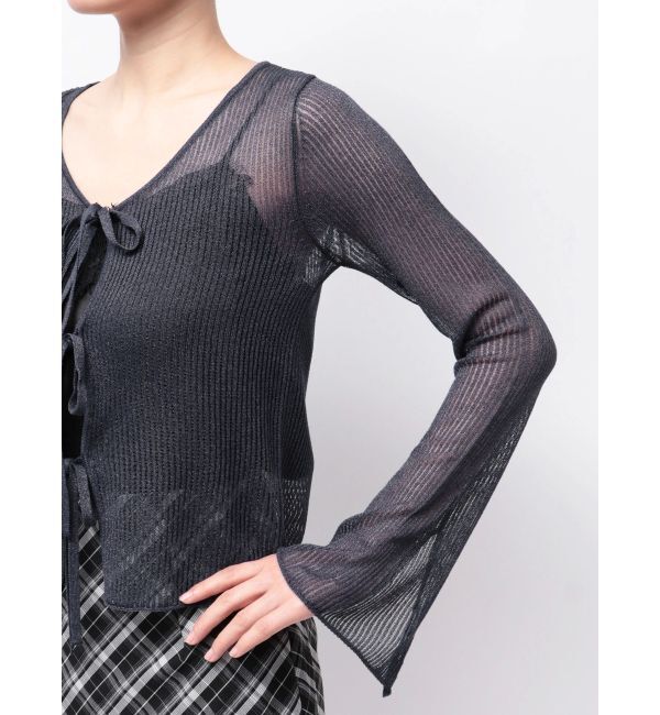 MERCURYDUO「シアーフロントリボンカーデ」|カーディガン|