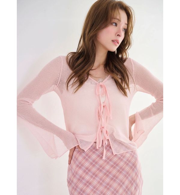 MERCURYDUO「シアーフロントリボンカーデ」|カーディガン|