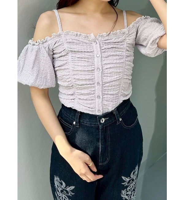 MERCURYDUO「ドロストギャザーコンパクトカットソー」|Tシャツ・カットソー|