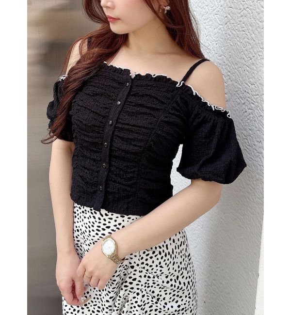 MERCURYDUO「ドロストギャザーコンパクトカットソー」|Tシャツ・カットソー|