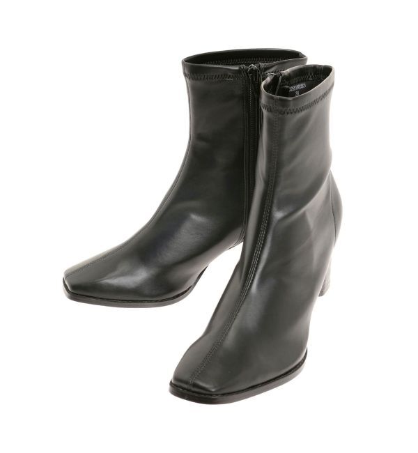 MERCURYDUO「フェイクレザースクエアトゥストレッチショートブーツ」|ショートブーツ|