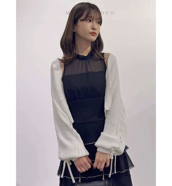 MERCURYDUO「ショルダーレースアップカーデ」|カーディガン|