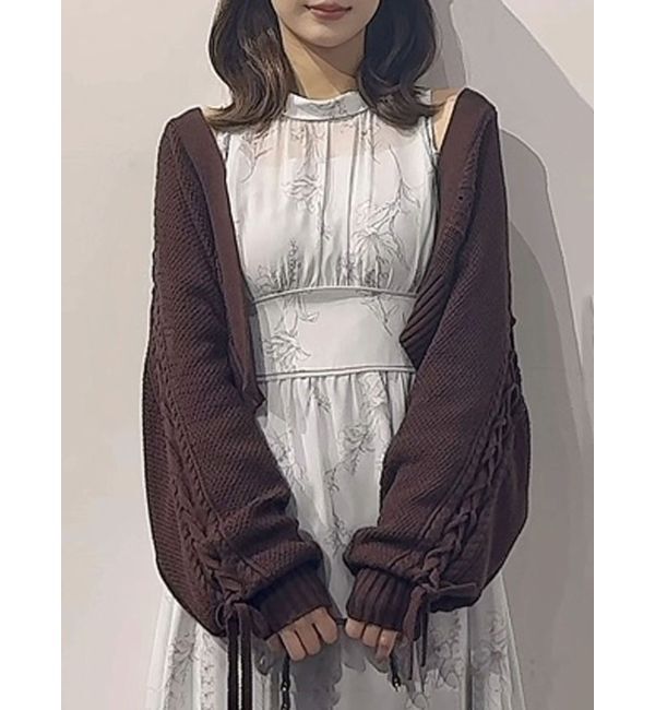 MERCURYDUO「ショルダーレースアップカーデ」|カーディガン|