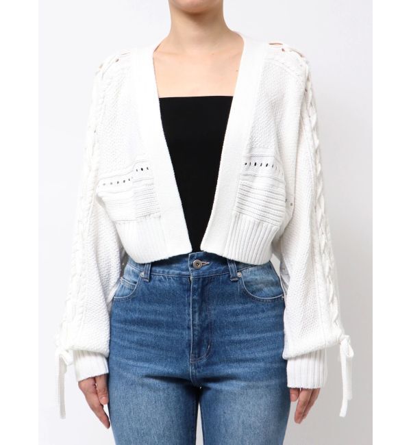 MERCURYDUO「ショルダーレースアップカーデ」|カーディガン|