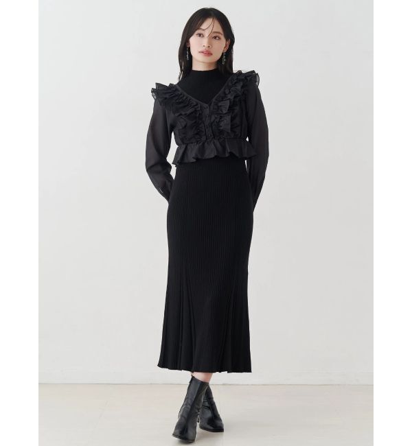 MERCURYDUO「異素材ドッキングラッフルニットワンピース」|ワンピース|