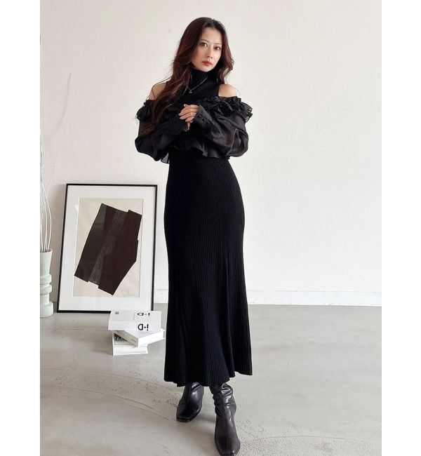 MERCURYDUO「異素材ドッキングラッフルニットワンピース」|ワンピース|