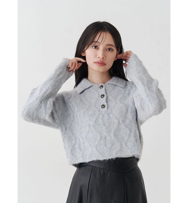 MERCURYDUO「ケーブルポロ衿ニット」|ニット・セーター|グレー