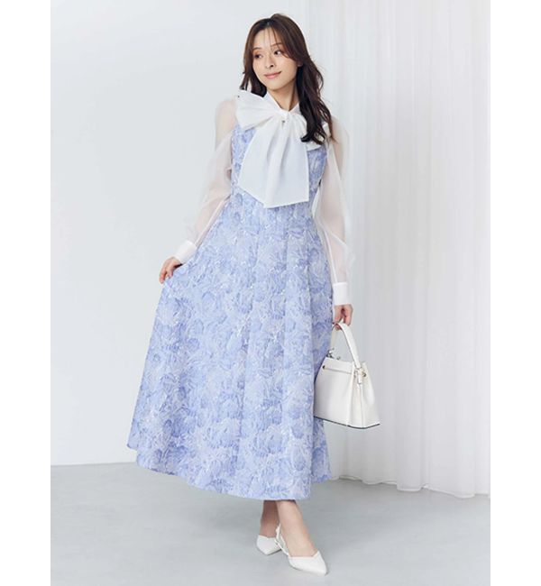 MERCURYDUO「ジャカードフィットアンドフレアジャンスカ」|ワンピース|ブルー