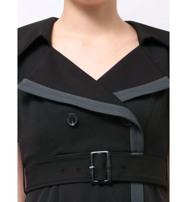 MERCURYDUO「バイカラーハーフスリーブトレンチフレアワンピース」|ワンピース|