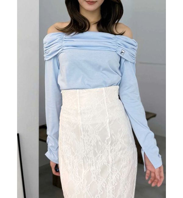 MERCURYDUO「【FILA別注】裏毛オフショルトップス」|Tシャツ・カットソー|ブルー