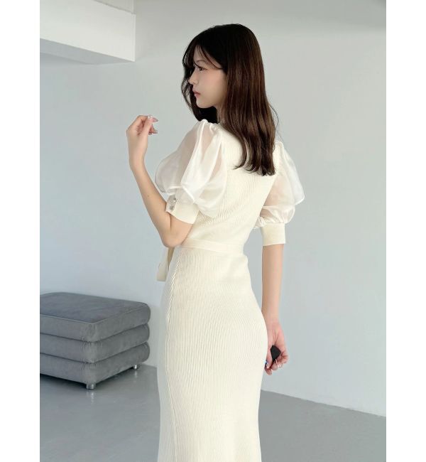 MERCURYDUO「異素材スリーブリブマーメイドワンピース」|ワンピース|