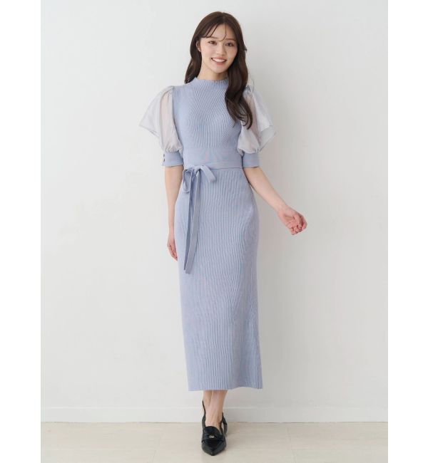 MERCURYDUO「異素材スリーブリブマーメイドワンピース」|ワンピース|ブルー