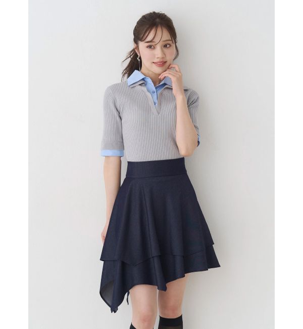 MERCURYDUO「シャツレイヤードライクハーフスリーブニット」|ニット・セーター|
