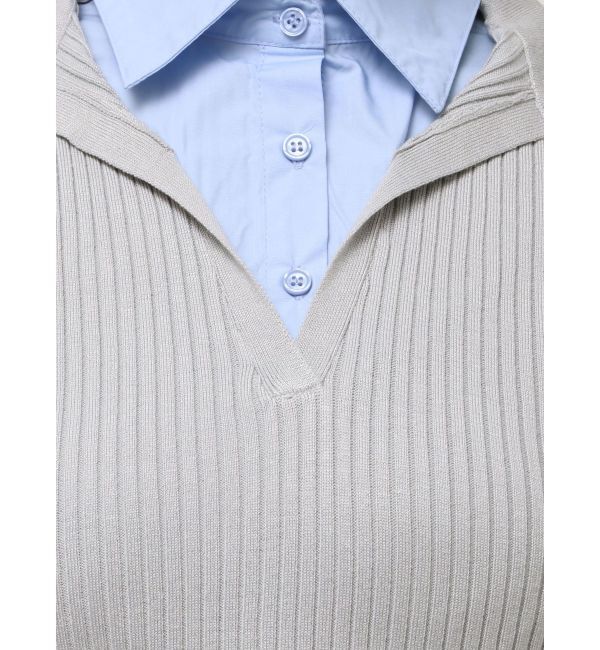 MERCURYDUO「シャツレイヤードライクハーフスリーブニット」|ニット・セーター|
