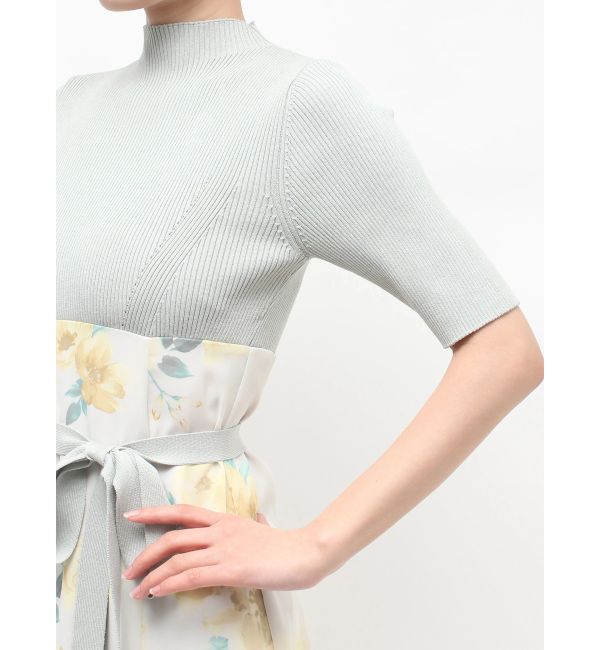 MERCURYDUO「花柄ドッキングハーフスリーブワンピース」|ワンピース|