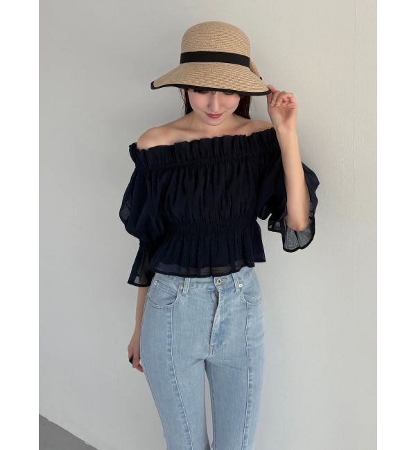 MERCURYDUO「2WAYオフショル五分袖シャーリングブラウス」|シャツ・ブラウス|