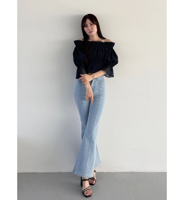 MERCURYDUO「2WAYオフショル五分袖シャーリングブラウス」|シャツ・ブラウス|