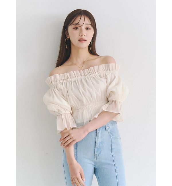 MERCURYDUO「2WAYオフショル五分袖シャーリングブラウス」|シャツ・ブラウス|