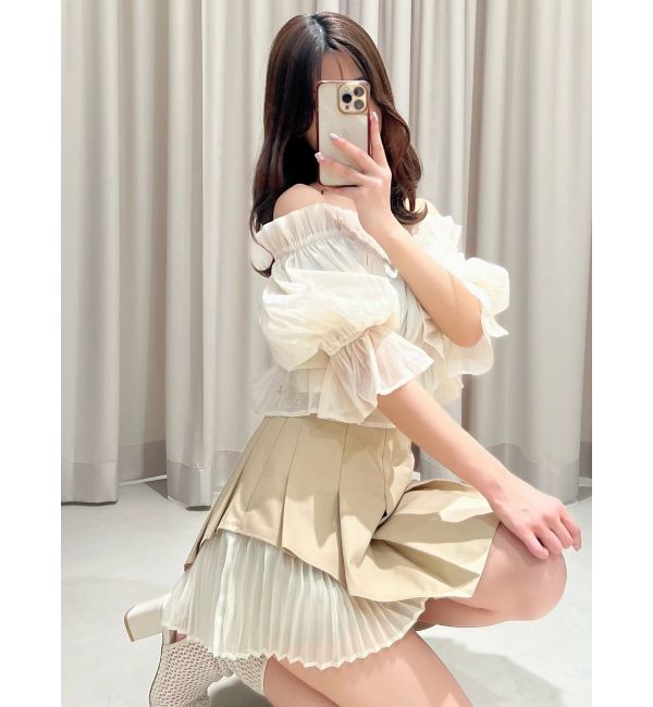 MERCURYDUO「2WAYオフショル五分袖シャーリングブラウス」|シャツ・ブラウス|