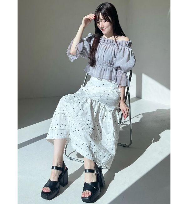 MERCURYDUO「2WAYオフショル五分袖シャーリングブラウス」|シャツ・ブラウス|