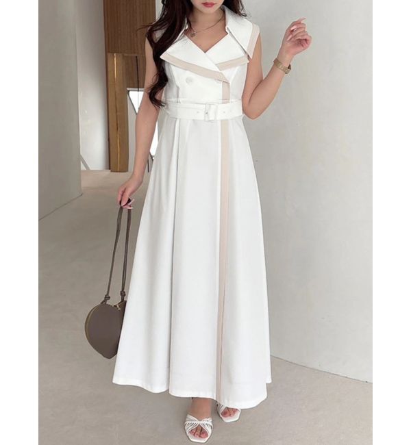 MERCURYDUO「バイカラートレンチフレアワンピース」|ワンピース|オフホワイト