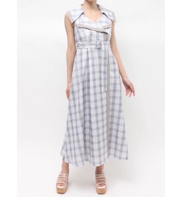 MERCURYDUO「バイカラートレンチフレアワンピース」|ワンピース|ライトグレー